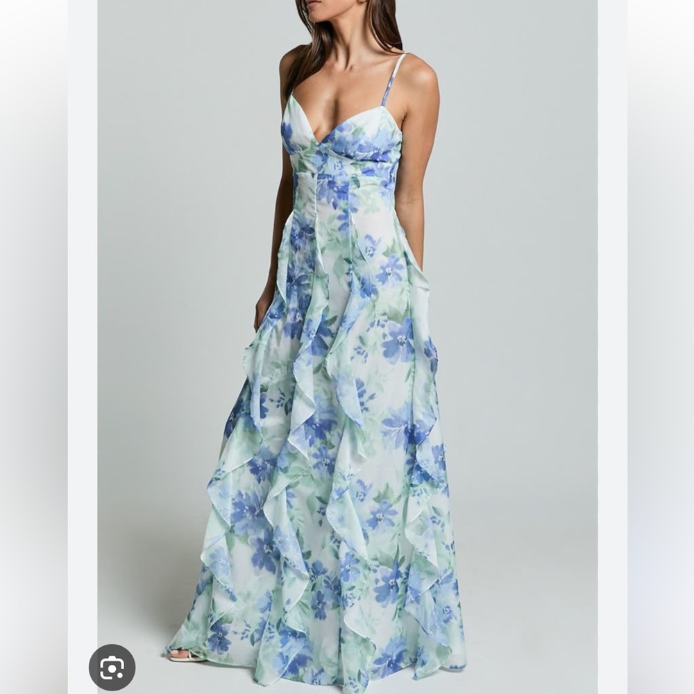 Blue and White Floral Maxi Dress